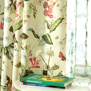 美式植物花卉田园窗帘小清新半遮光客厅卧室飘窗定制落地挂钩布帘