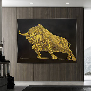 办公室装饰画简约现代纯手绘油画牛气冲天走廊背景墙壁画茶室挂画