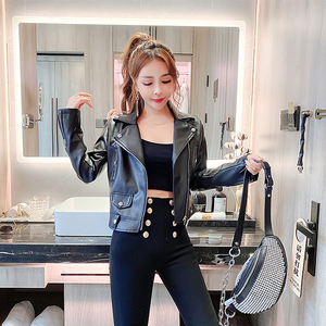 皮衣皮裤套装女2021早秋短外套机车显高时尚洋气高腰小脚裤两件套