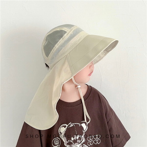 儿童帽子夏季薄款宝宝防晒帽大帽檐遮脸护脖防紫外线男女童太阳帽