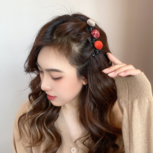 小香风球球编发发夹女前额纹理感发卡侧边夹子刘海夹鸭嘴夹头饰