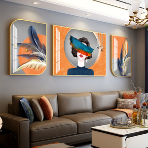 美女人物室内装饰画客厅沙发背景墙挂画现代简约风格羽毛艺术壁画