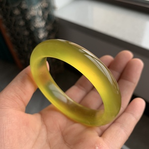 天然岫玉手镯精品黄金玉53口径玉镯荧光足微棉冰透朝鲜黄手镯保真
