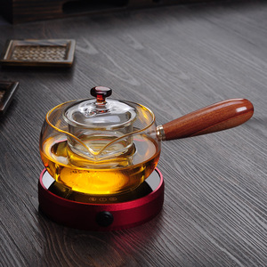 木把手玻璃煮茶壶 可明火加热养生壶 带过滤带盖花茶壶 功夫茶具