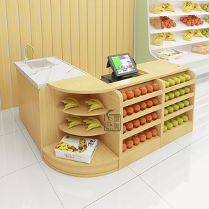 雷奥实木水果店收银台洗切台一体柜台生鲜超市店铺小型转角吧台