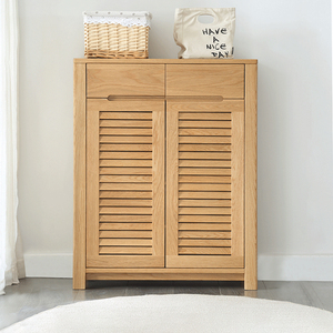 全实木鞋柜双门百叶窗北现代简约门厅柜多功能欧橡木玄关柜收纳柜