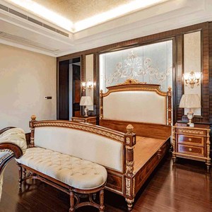 法式宫廷实木雕花卧室家具组合英式新古典烤漆描金别墅1.8米大床