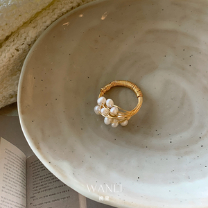 挽里天然手工淡水珍珠戒指 小众设计感气质复古细线缠绕气质女戒