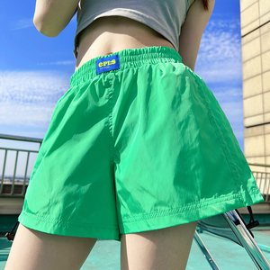 2024年绿色速干运动短裤女薄款夏季A字休闲阔腿裤健身跑步热裤潮
