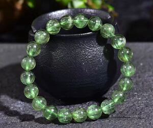 东海晶城世家天然绿磷灰单圈手链猫眼效应强颗颗一线猫眼