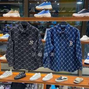 乐酷尚家韩国mlb22年新款ny老花满标牛仔衬衫长袖休闲男女外套