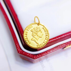 黄金足金999吊坠3d硬金英女王头像项链金币挂坠纯金复古风小金牌