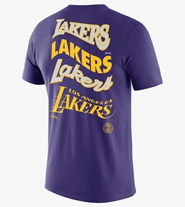 nike lakers wavy 洛杉矶湖人队历史队标图案休闲运动速干短袖t恤