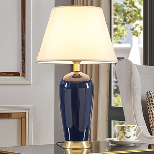 美式创意新款陶瓷台灯卧室床头灯深蓝色简约现代全铜轻奢客厅装饰