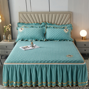 可脱卸床罩式床裙单件简约四季通用绗缝加厚纯色防滑全包床笠床套