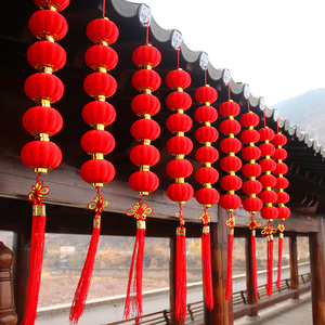 植绒小灯笼串挂饰连串大红灯笼节日春节新年装饰品结婚庆场景布置