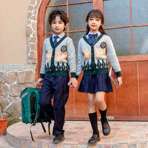小学生校服春秋学院风班服套装儿童韩版开衫英伦三件套幼儿园园服