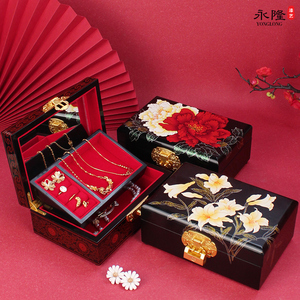 平遥漆器复古首饰盒三金高级收纳小精致中国风高档结婚礼物防氧化