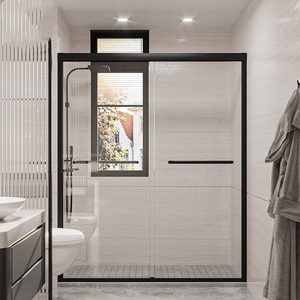 淋浴房整体简易移门钢化玻璃门隔断浴室定制淋浴房卫生间 f1 亮银
