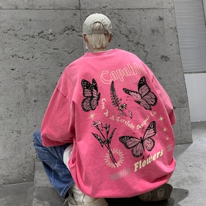 脏粉色320g重磅t恤男潮牌夏季情侣半袖水洗做旧高街oversize短袖