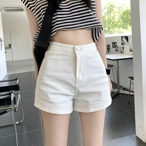白色直筒牛仔短裤女夏季新款高腰紧身显瘦弹力打底超短热裤潮ins