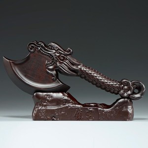 黑檀木雕刻龙头斧子摆件家居坐福客厅风水装饰结婚新居乔迁送礼品