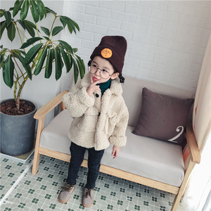 韩国代购冬女童羊羔毛短款外套中小童夹克衫男女宝宝加厚棉衣棉袄