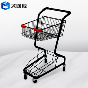 久固隆超市购物车手推车双层手提篮购物筐家用金属带轮子ktv推车