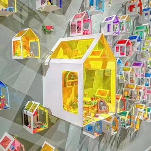彩色玻璃纸房子手工diy材料幼儿光影小屋七彩塑料透明粘贴模型