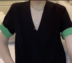 5566叶莎欧洲站深圳女装2021早秋新款v领纯色短袖t恤女假两件上衣