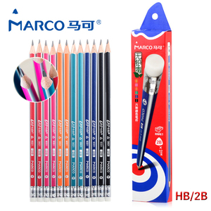 马可9001E 三角杆铅笔带橡皮安全标准铅笔送卷笔刀12支装书写铅笔