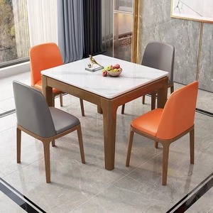 岩板餐桌椅组合2人家用小户型八仙桌简约现代正方形洽谈商务接待