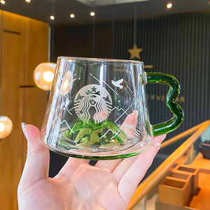星巴克新款山丘杯富士山创意透明玻璃杯子耐热带手把咖啡杯水杯女