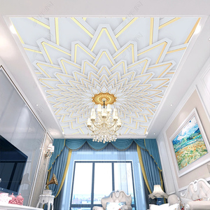 定制欧式吊顶酒店壁纸3d立体简约客厅房顶墙纸天花板几何图案壁画
