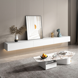 2021年新款悬浮电视柜茶几组合简约现代超薄壁挂式白色悬空吊墙柜