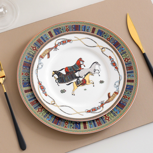 欧式陶瓷西餐盘家用牛排盘圆形西式菜盘奢华宫廷酒店骨瓷餐具盘子