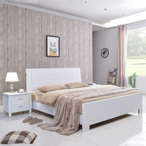 实木床1.8米双人主卧婚床现代中式家具1.5次卧橡木简约储物白色床