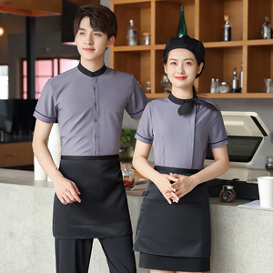 餐厅酒店火锅店快餐店服务员工作服女短袖夏季餐饮咖啡西餐厅服装