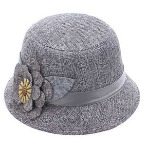 女帽春秋薄款中年花朵盆帽遮阳帽新款渔夫帽老人帽妈妈中老年帽子