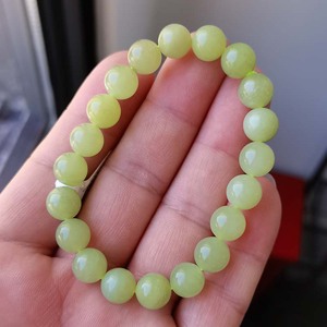 新疆若羌黄口料和田玉手链女男款 秋葵黄黄玉手串饰品女