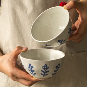 韩式ins风高颜值陶瓷米饭碗家用面碗手绘沙拉碗个性复古碗 微瑕