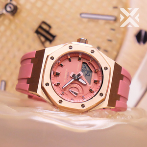 印客玩家卡西欧gma s2100农家橡树改装成品玫瑰粉金表壳表把女42