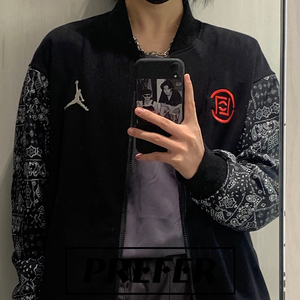 clot 陈冠希联名乔丹腰果花拼接男女棒球服 aj休闲运动情侣外套潮