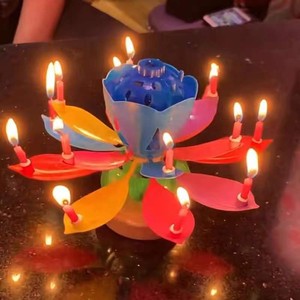 儿童生日快乐音乐蜡烛荷花开花旋转唱歌蛋糕装饰创意双层莲花蜡烛