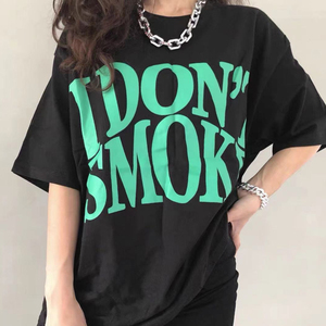 donsmoke拒绝吸烟logo印花经典宽松休闲情侣款男女夏季短袖t恤
