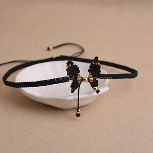 原创纯手工编织蝴蝶结锁骨链金珠黑绳颈链短项链抖音女饰品不掉色