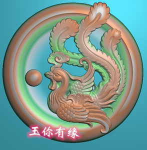 椭圆如意凤凰花鸟牌玉雕随形凤凰孔雀凤精雕图jdp灰度图浮雕图