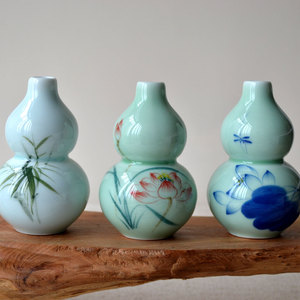 8款青瓷手绘葫芦形陶瓷花瓶 花插 茶宠 摆件 小花瓶