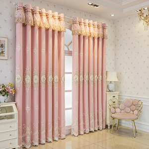 粉色欧式客厅窗帘双层带纱定制定做女生卧室高级感遮光2024新款