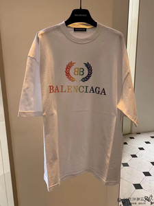 balenciaga/巴黎世家19早春新款彩虹麦穗字母印花宽松圆领短袖t恤